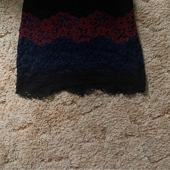 Sexy Red and Black Lace Color Block Striped Dress by Express - Picture 5 of 7